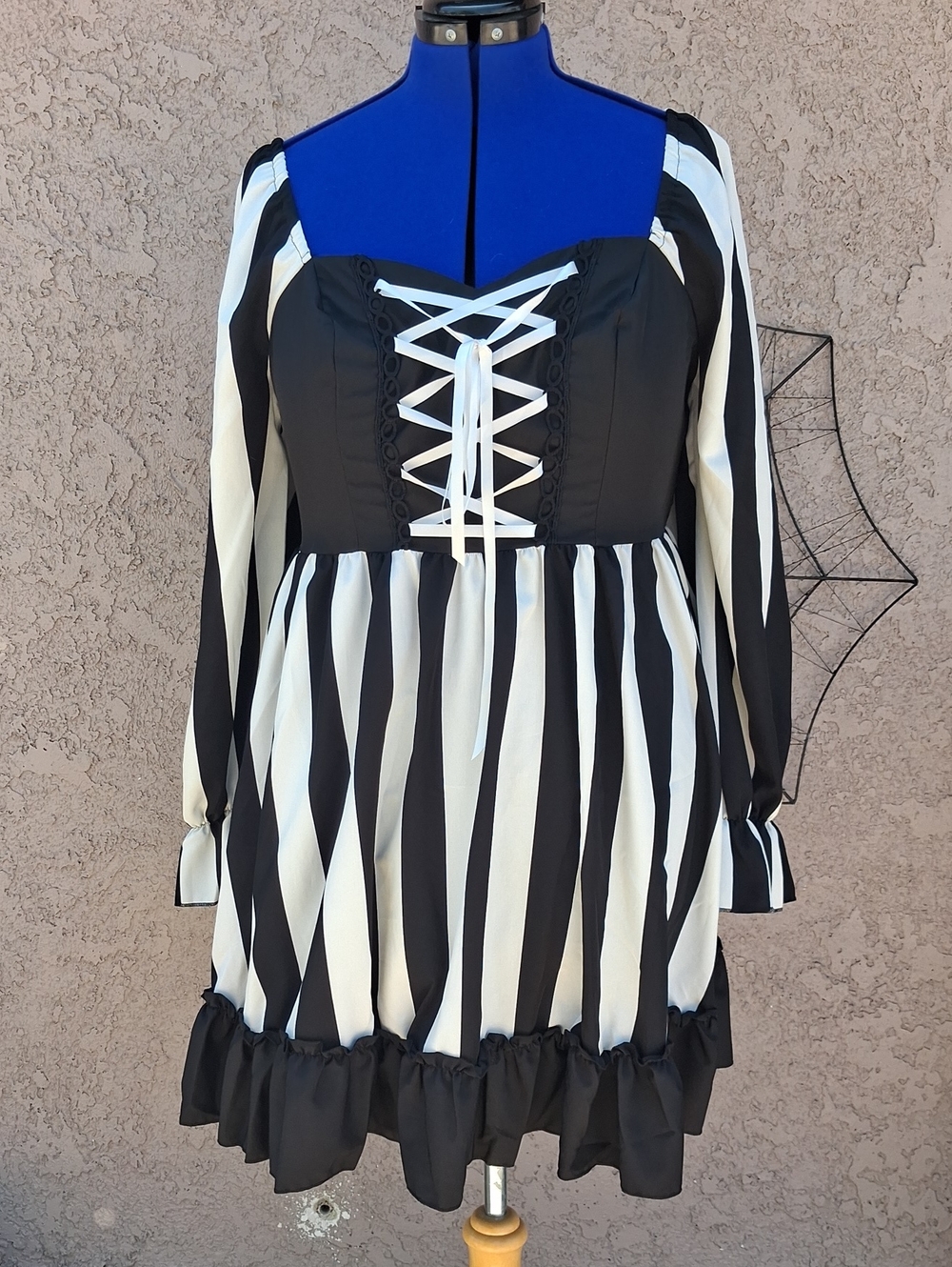 SHEIN Black and White Striped Lace-Up Mini Dress